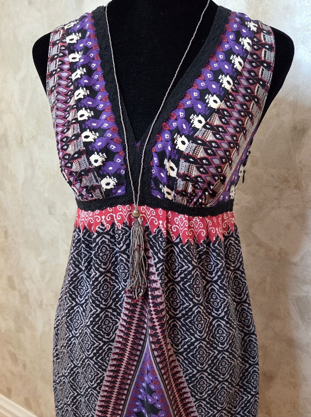 100% Silk Kimchi Blue Boho Patchwork Dress | XS | Anthropologie Style